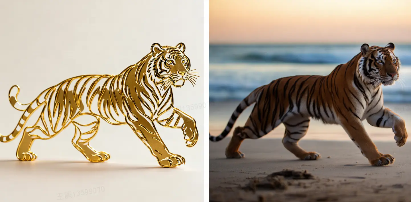 prompt：變成真的老虎，在海邊