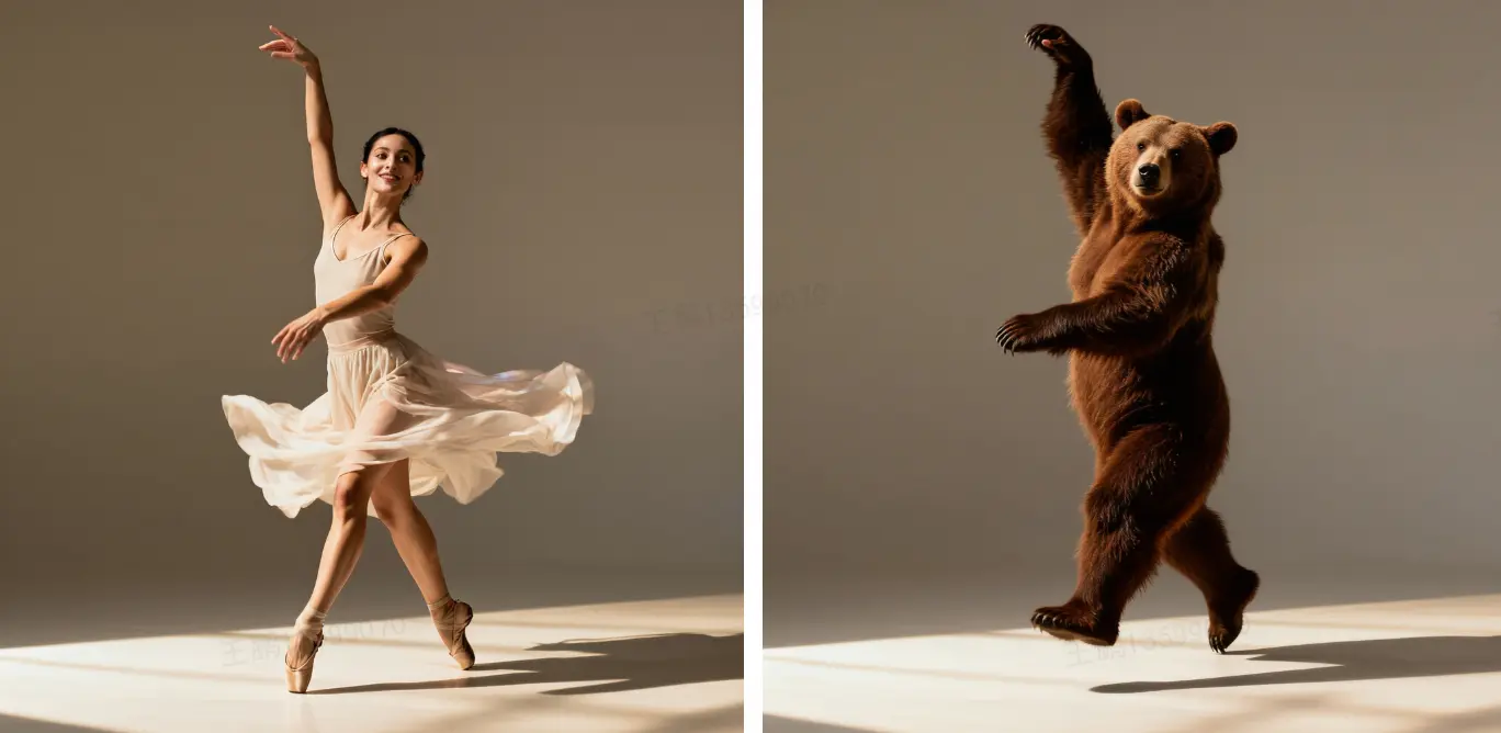 prompt：將人物變為棕色的熊，保持相同的姿態