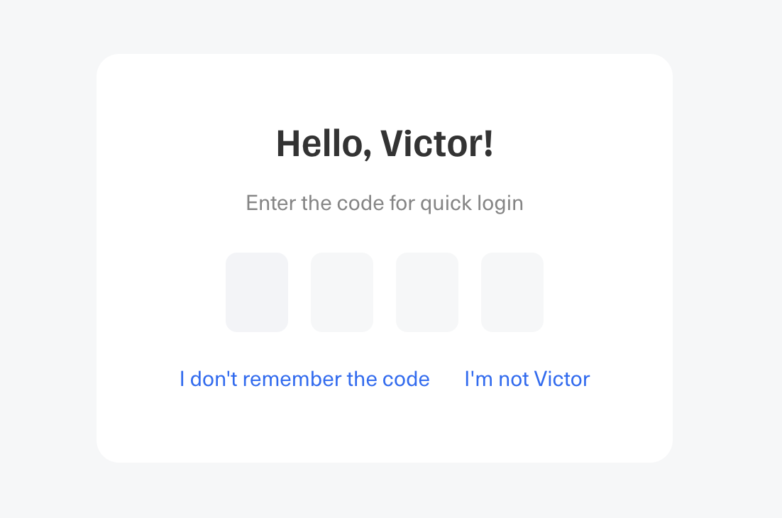 A screenshot of the login page of a bank app that asks you for a PIN code only and does not have the submit button.