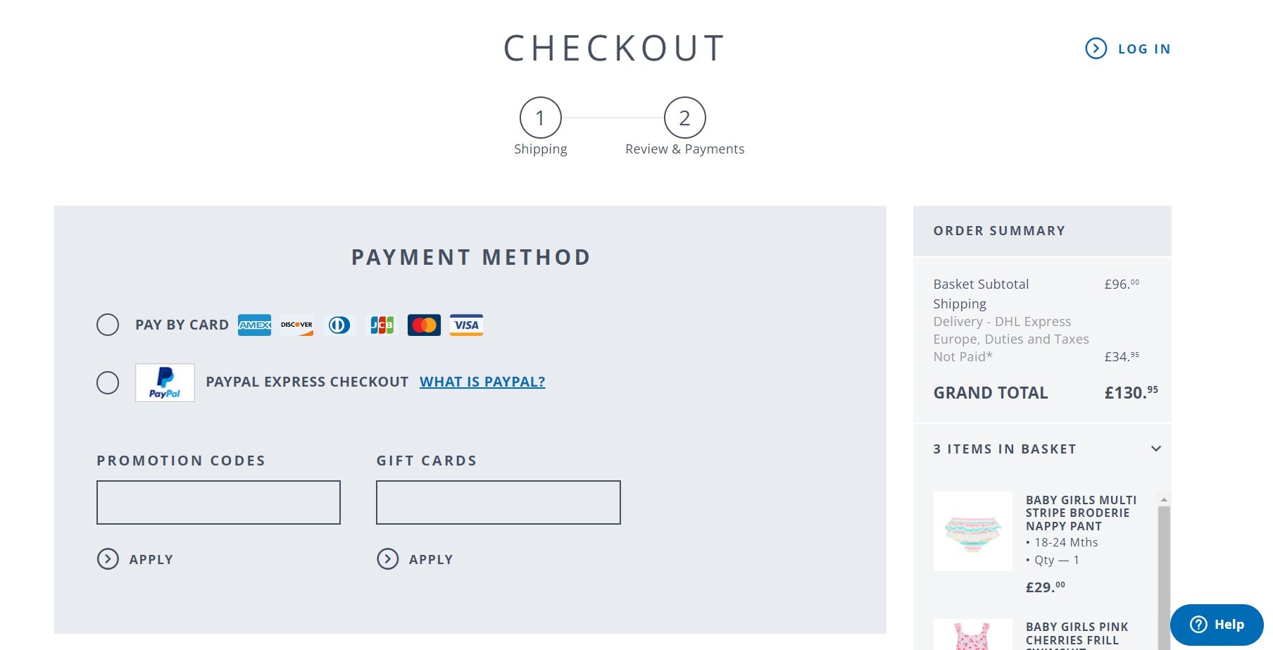 A screenshot of the page with a payment method