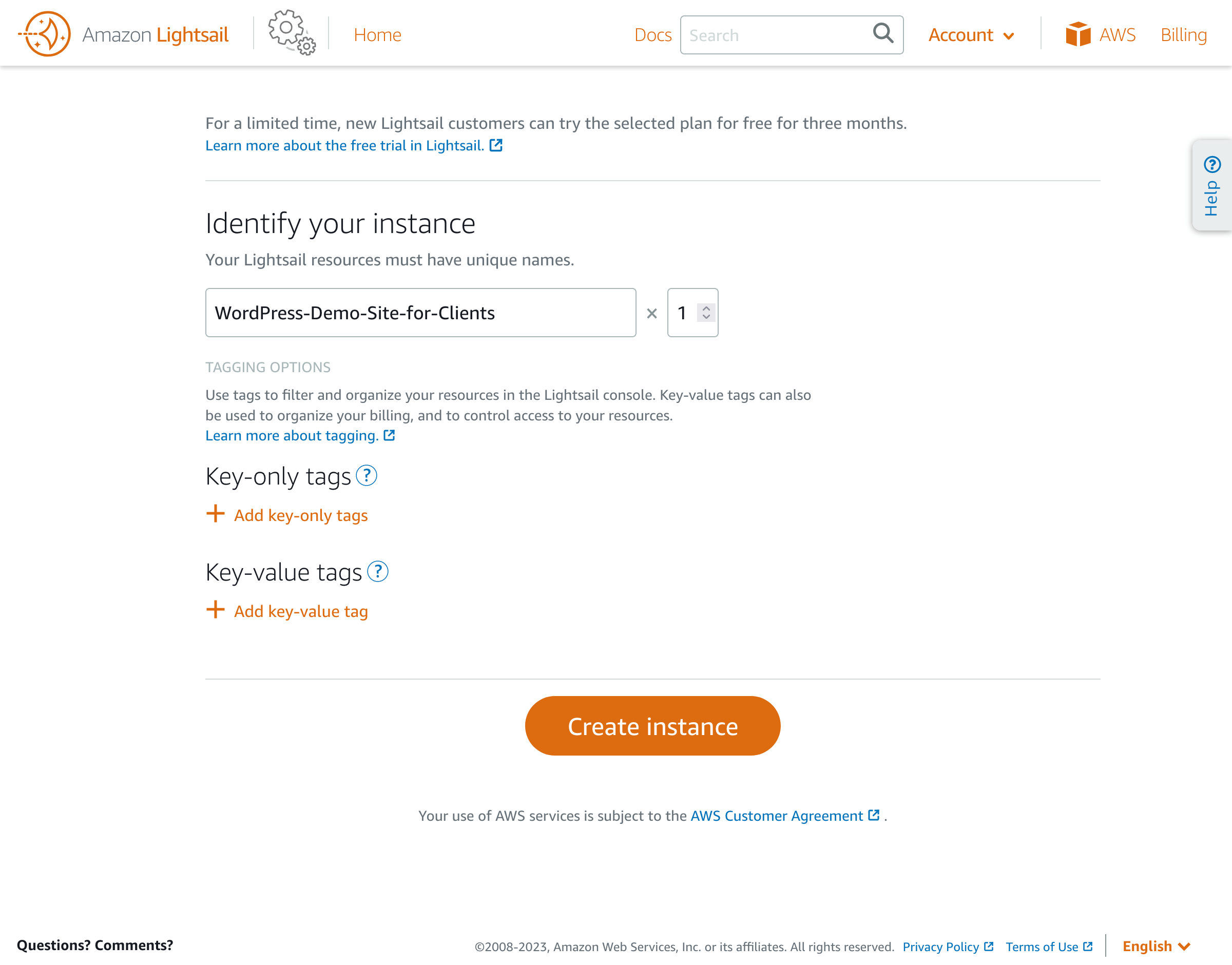 Assigning a name to the instance