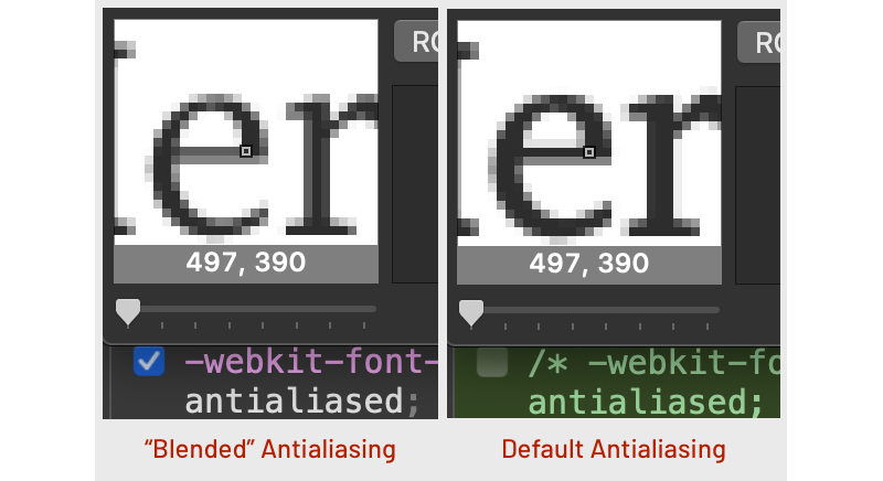 A graphic showing the difference between default and blended ntialiasing