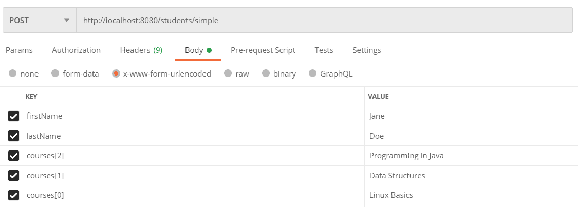 Simple Array with Indexes using Postman