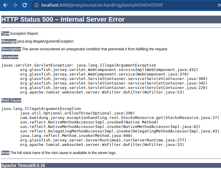 default exception screen