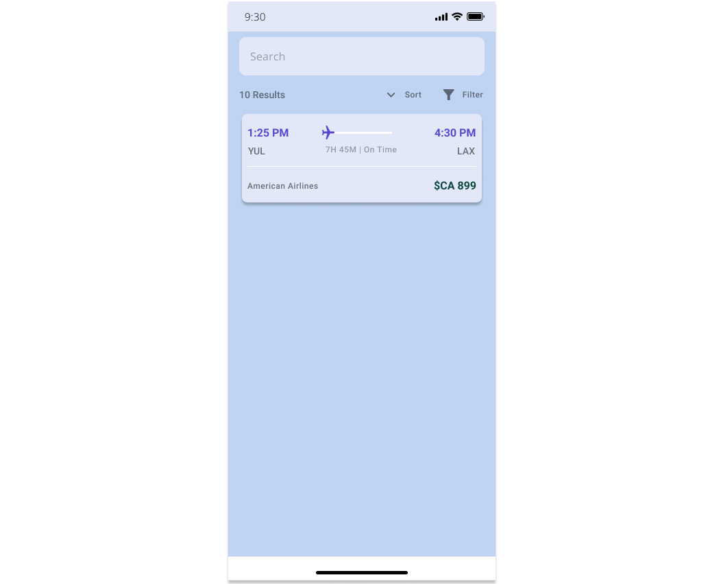 The UI with the first card component created (step 2. completed).