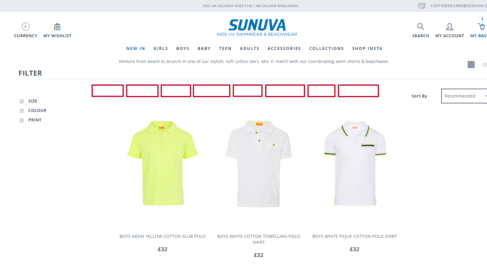 A screenshot of the product list before changes