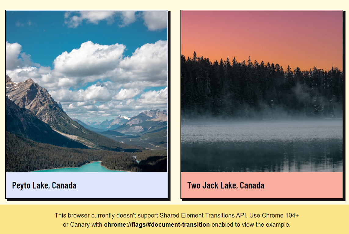 Examples where CSS @supports query is used to toggle the banner visibility for unsupported browsers