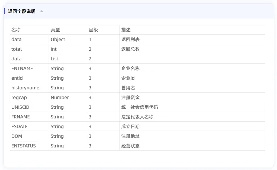企業模糊查詢接口維度字段