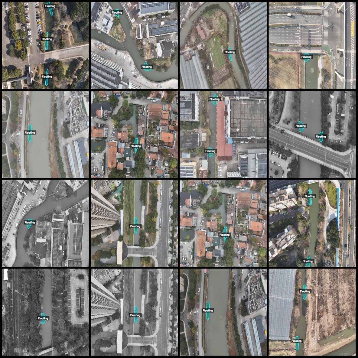 無人機視角航拍河道漂浮物垃圾識別分割數據集labelme格式256張1類別_json_04
