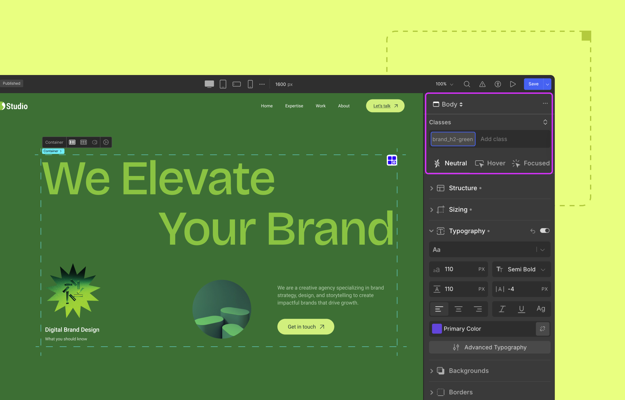 Screenshot of Droip’s CSS class management panel.