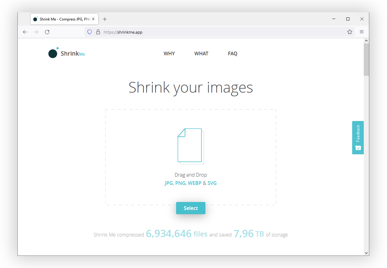 A screenshot of Shrink Me website