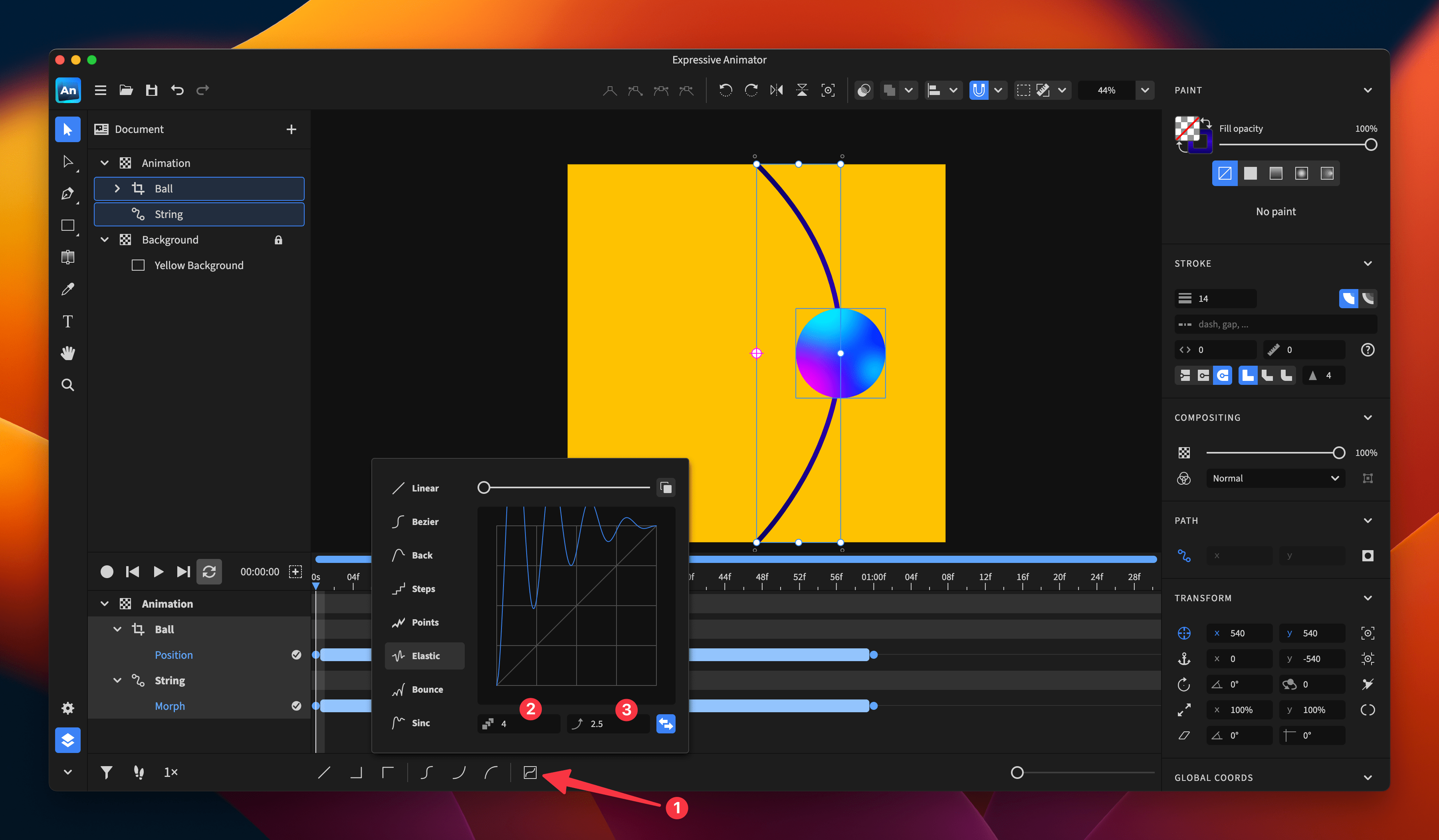 Selected custom easing button that opened a dialog with easing options