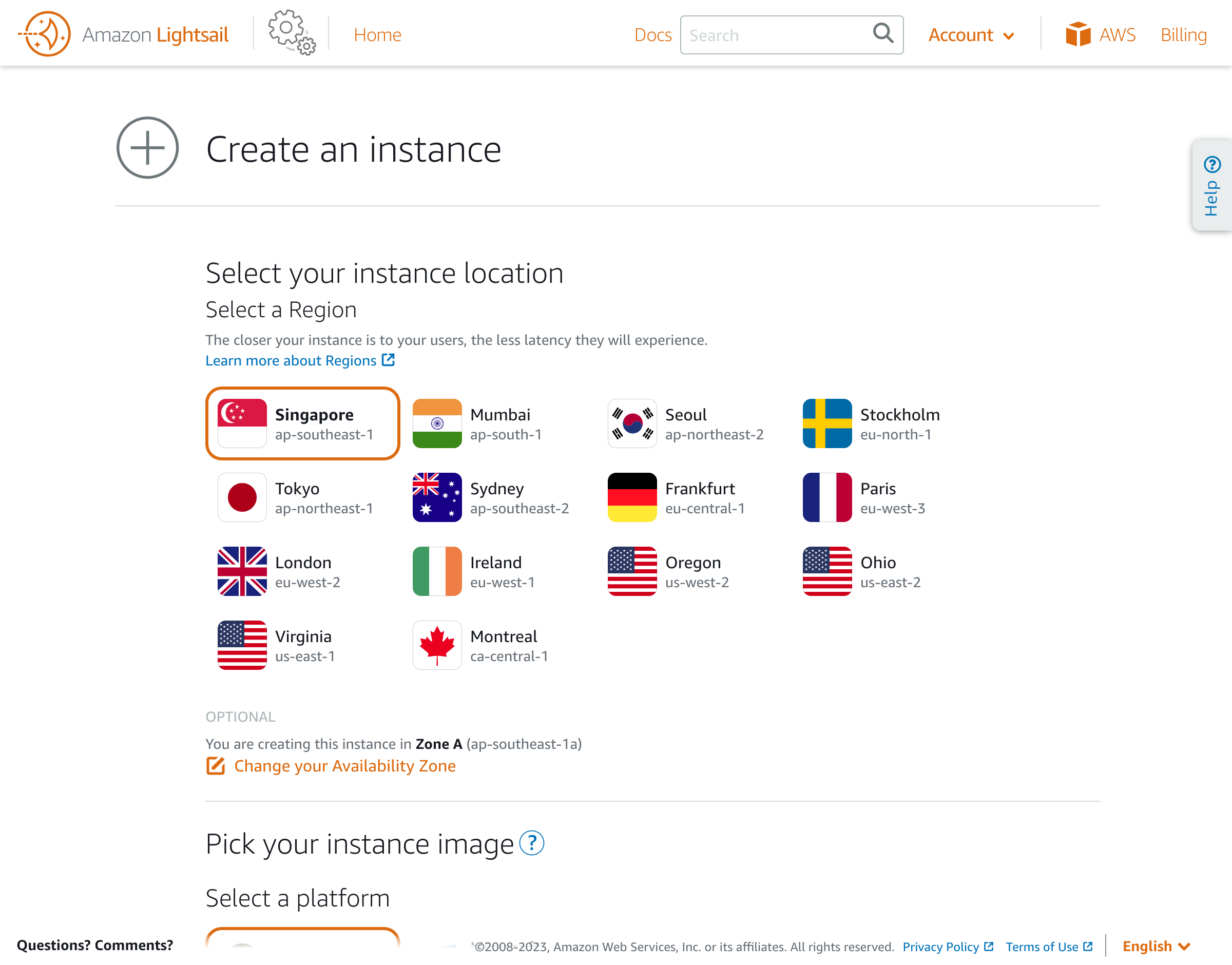 Choosing the instance location
