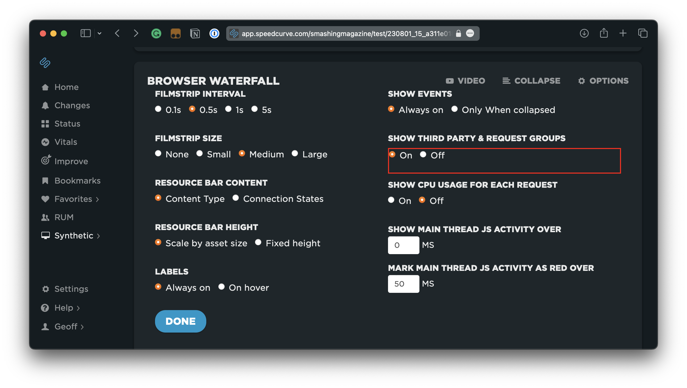 Waterfull option of showing third-party scripts