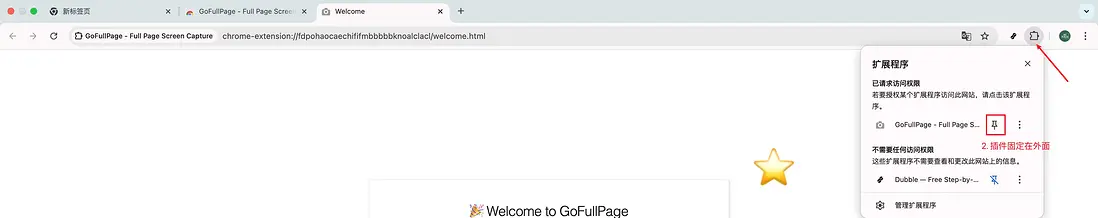 將 GoFullPage 固定到工具欄便於點擊