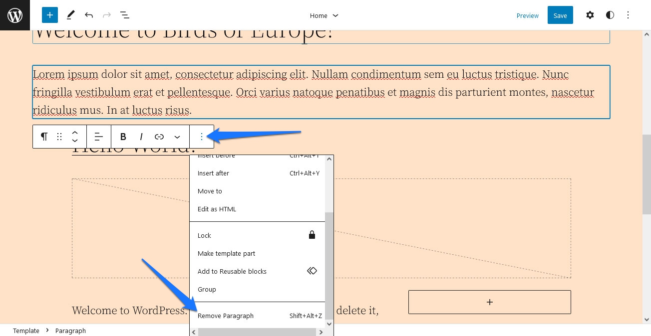 A screenshot of the remove blocks option