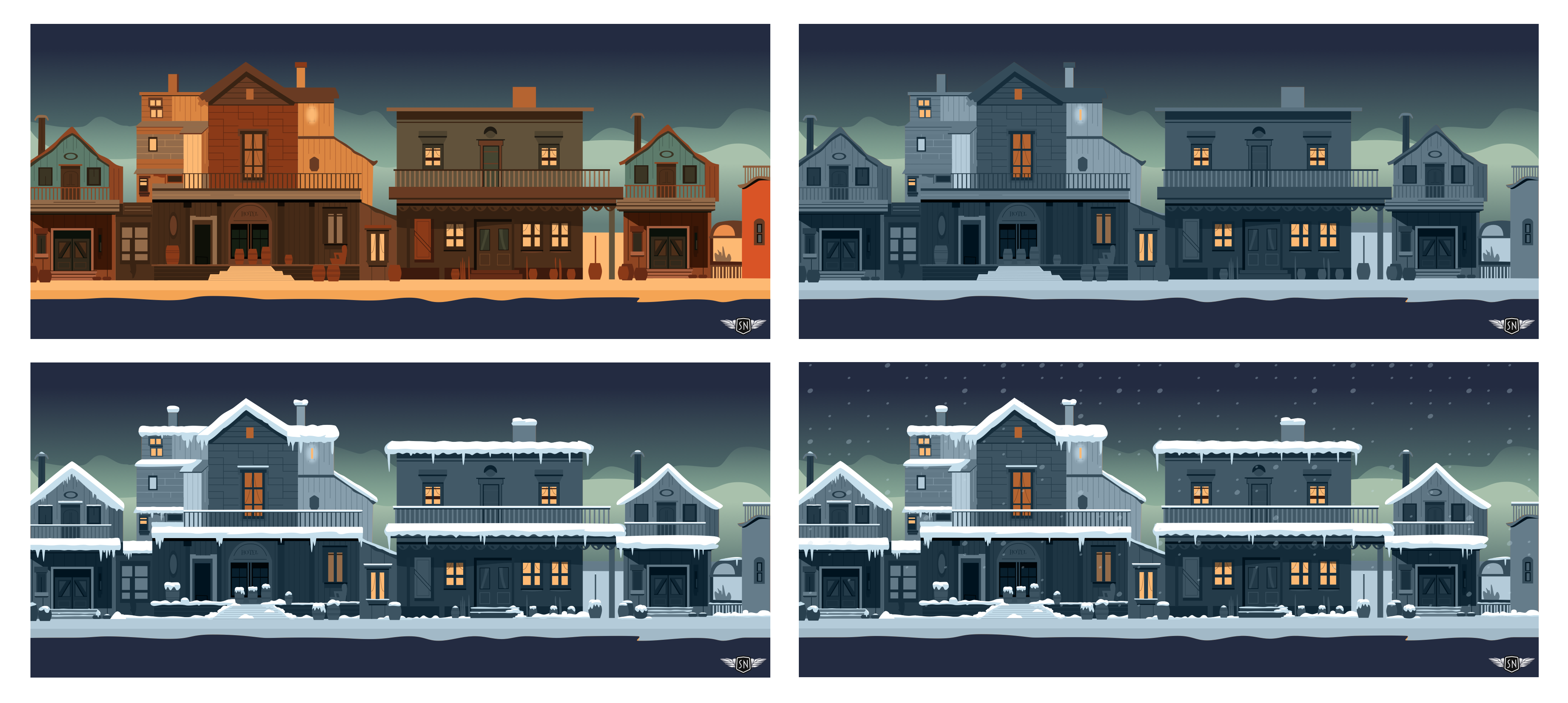 Snow mode applied to the town background