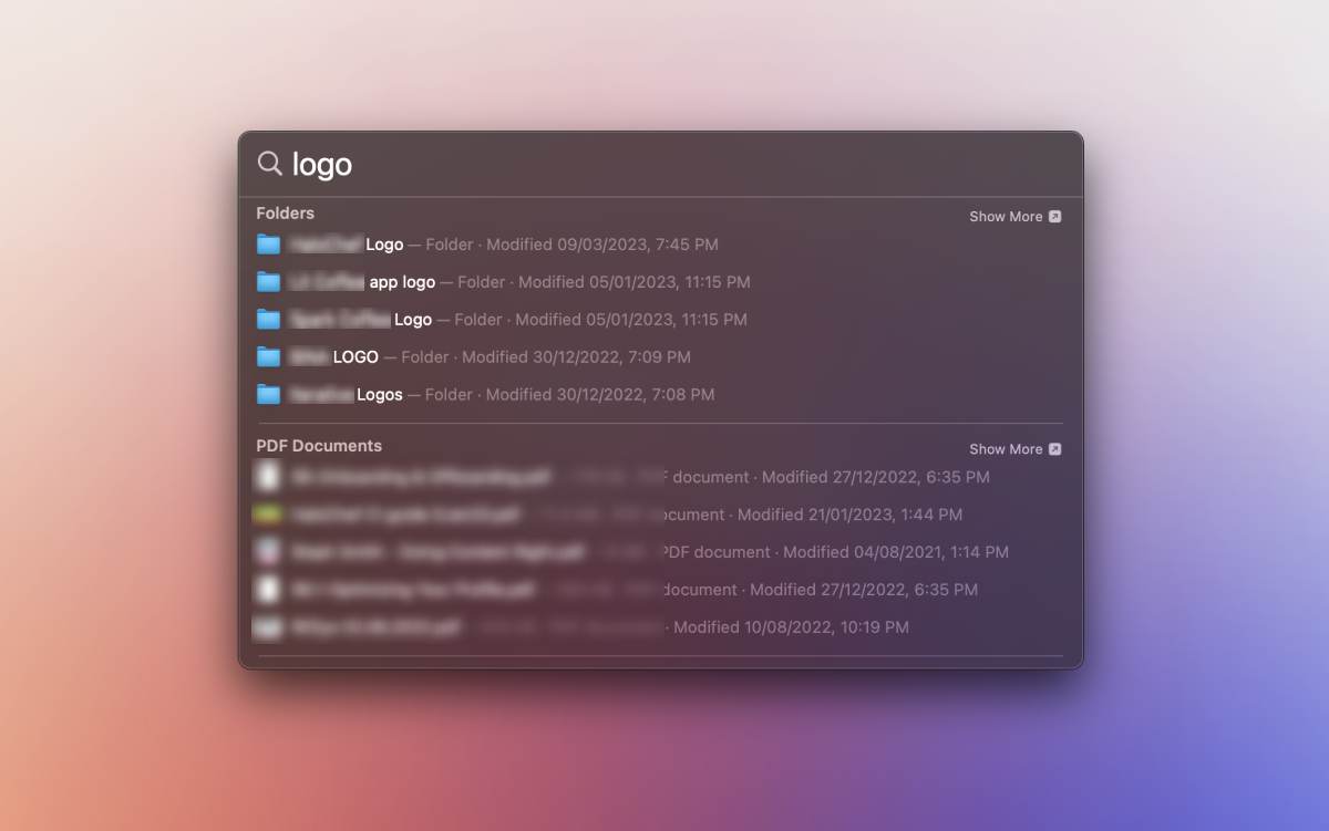 Find files or folders feature in Spotlight