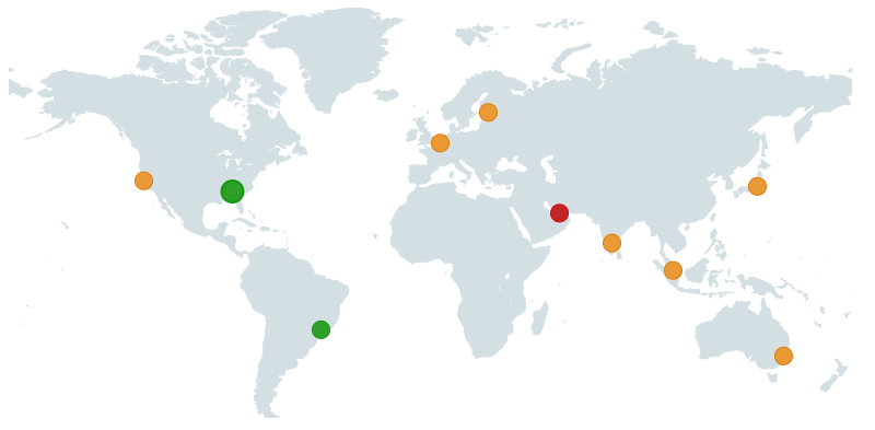 Visualisation with a map of a global TTFB test