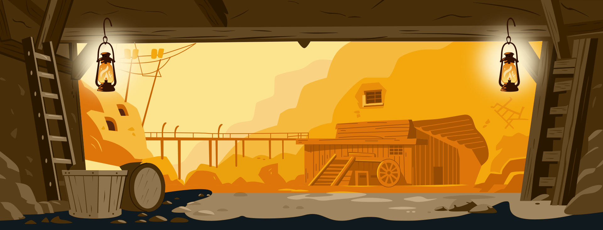 Added oil lamps to the gold mine scene