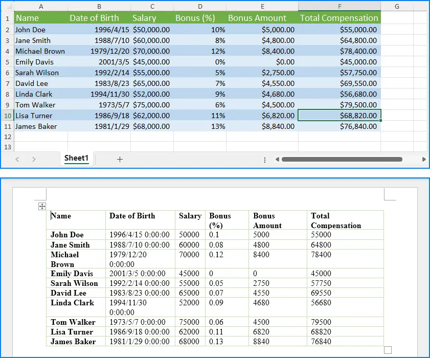 Python插入Excel表格數據到Word文檔