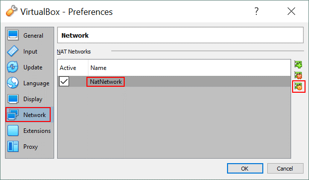 全局虛擬框網絡設置 – 編輯 NAT 網絡的設置