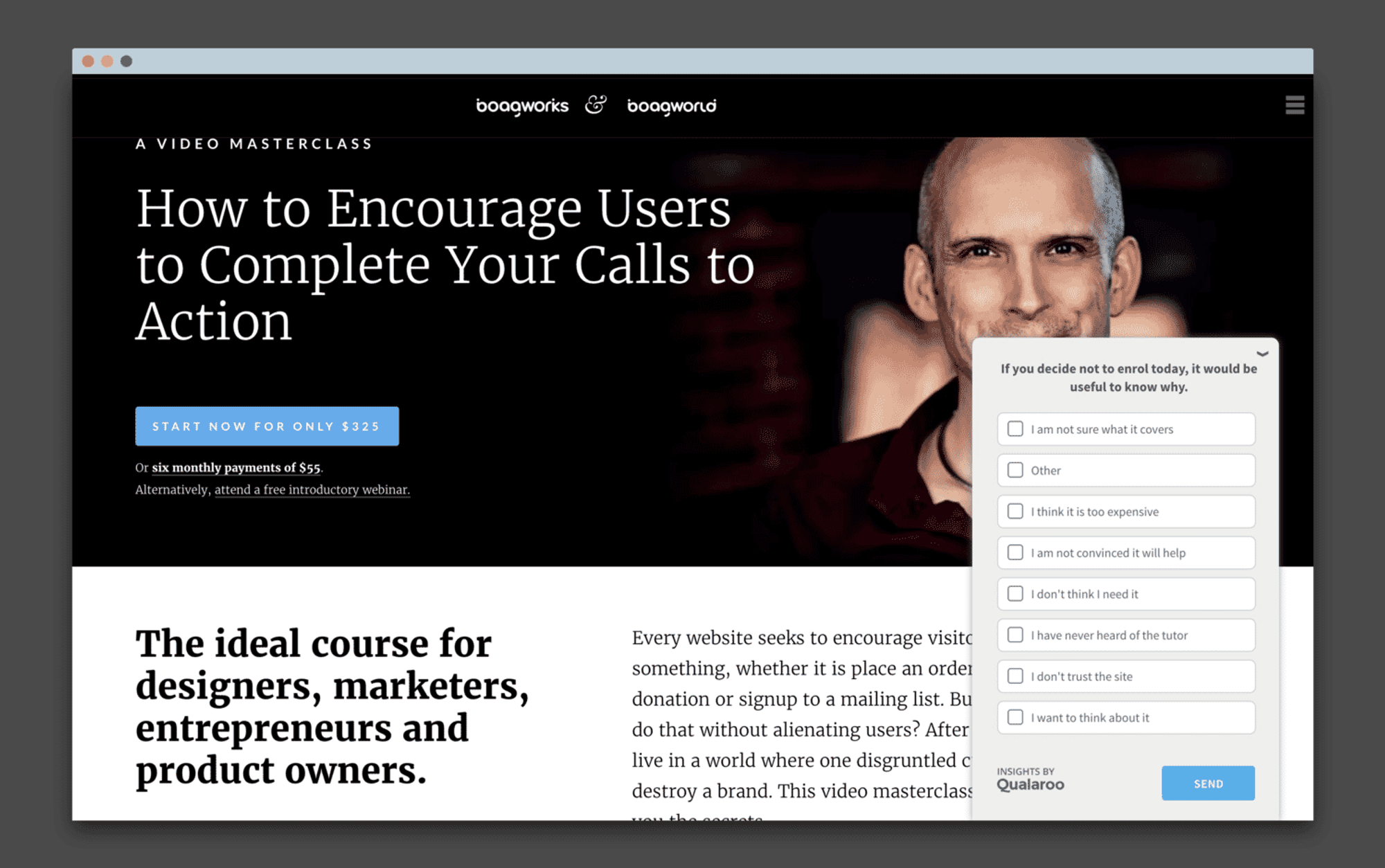 An example of an exit-intent survey on a site