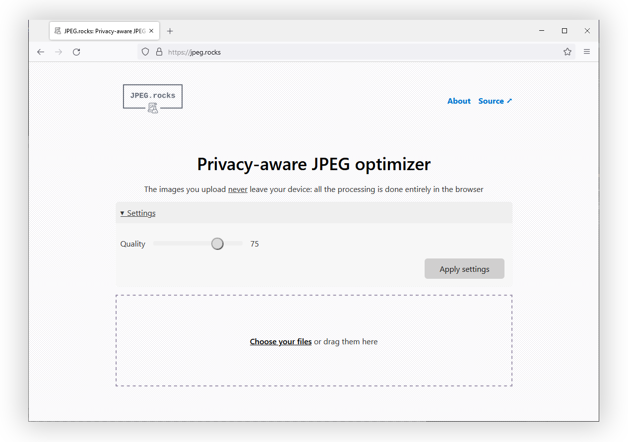 A screenshot of JPEG.rocks website