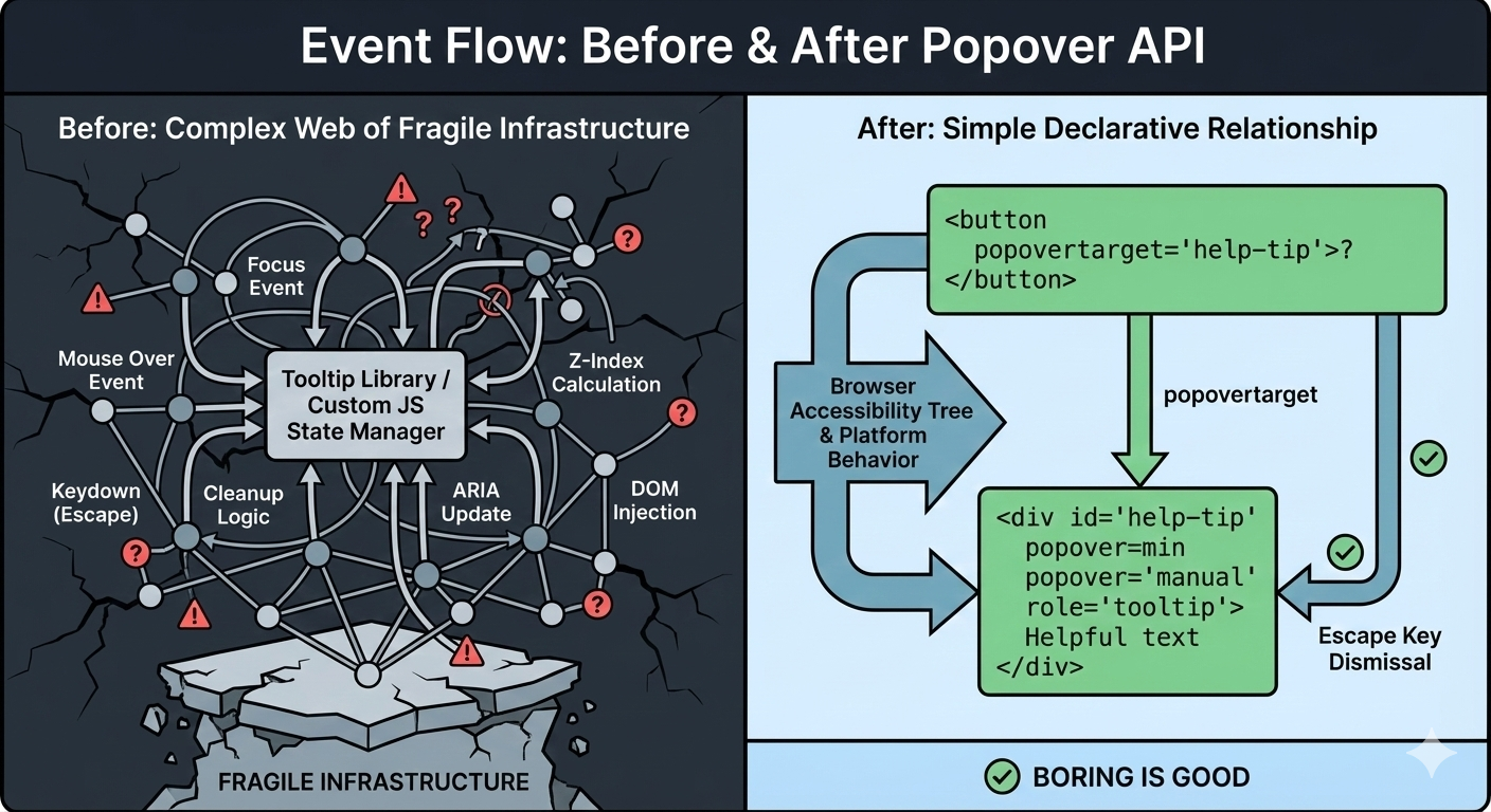Event flow: before and after Popover API.