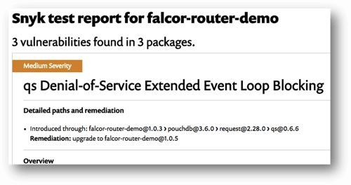 Snyk Web Test Report on Falcor
