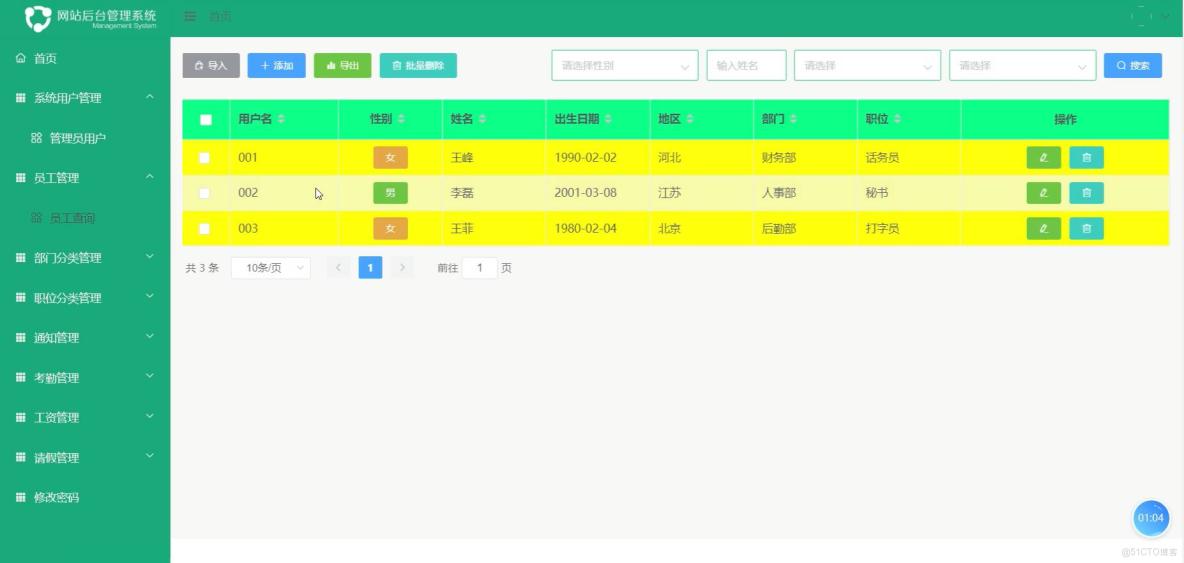 基於VUE的人事員工考勤管理系統[VUE]-計算機畢業設計源碼+LW文檔_管理系統