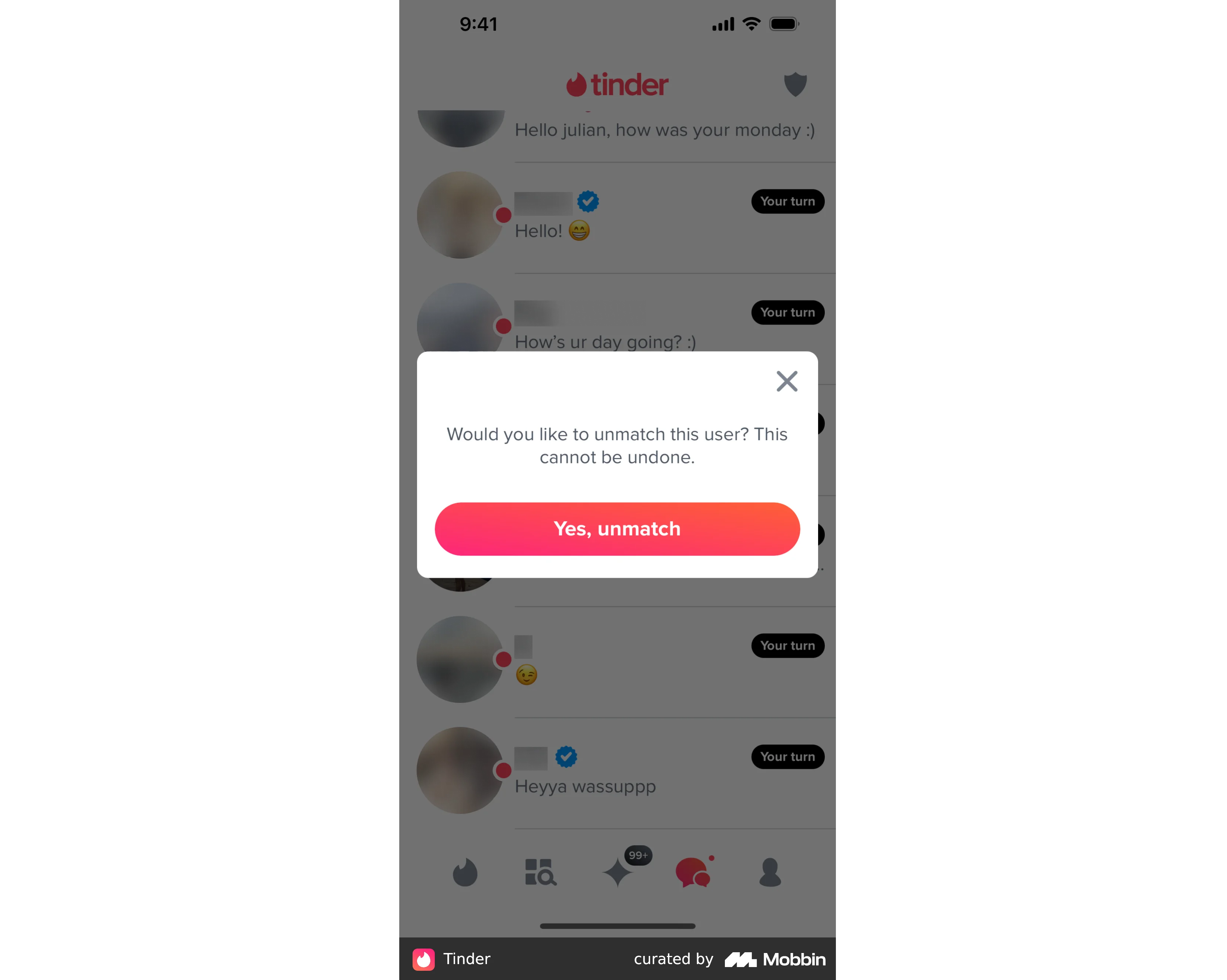 Tinder’s confirmation screen