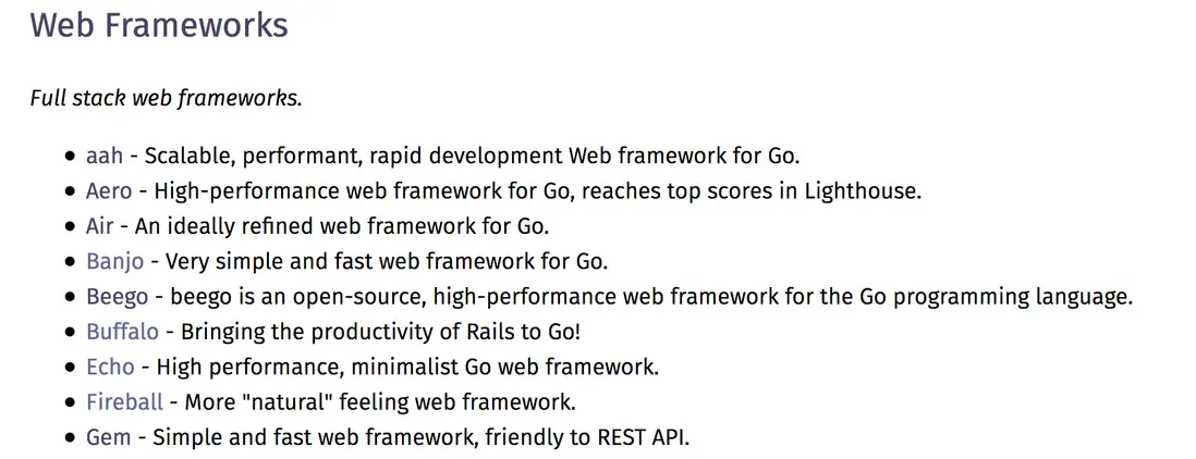awesome-go 框架收錄部分