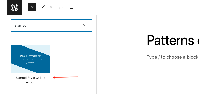 Block Inserter’s search function