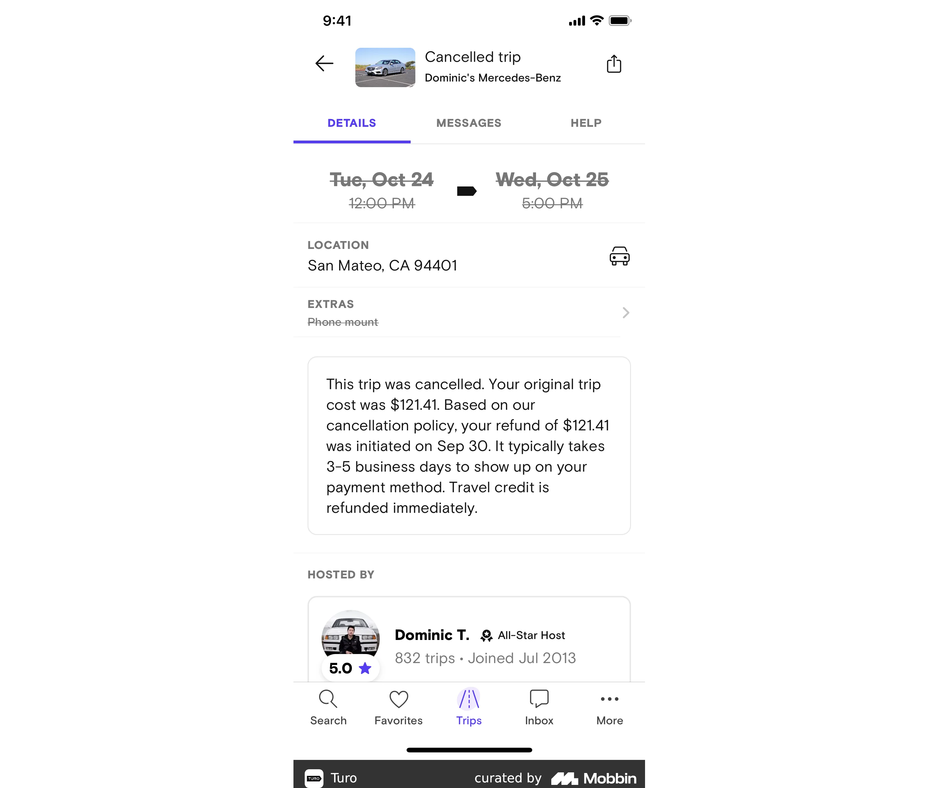 Precise information on the refund by Turo