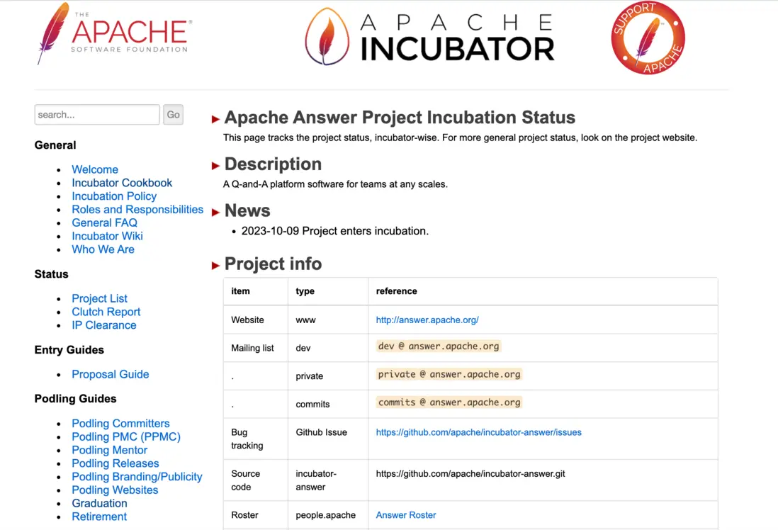 https://incubator.apache.org/projects/answer.html