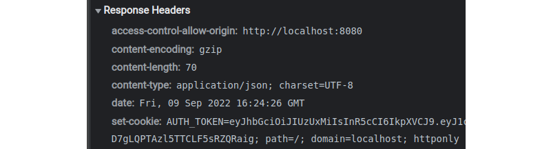 A Set-Cookie header in the response of the login request