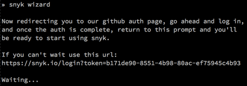 screen showing Snyk Wizard Authentication