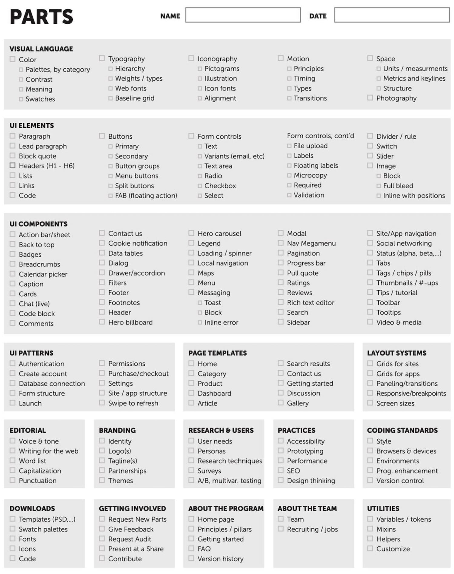 Design System Parts Worksheet