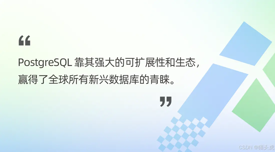 PostgreSQL 非常標準且擁有強大的 Extension，一套 API 幾乎定義了 Data API 所需要的所有能力：OLTP、OLAP、 JSON、GIS、全文檢索、向量檢索。