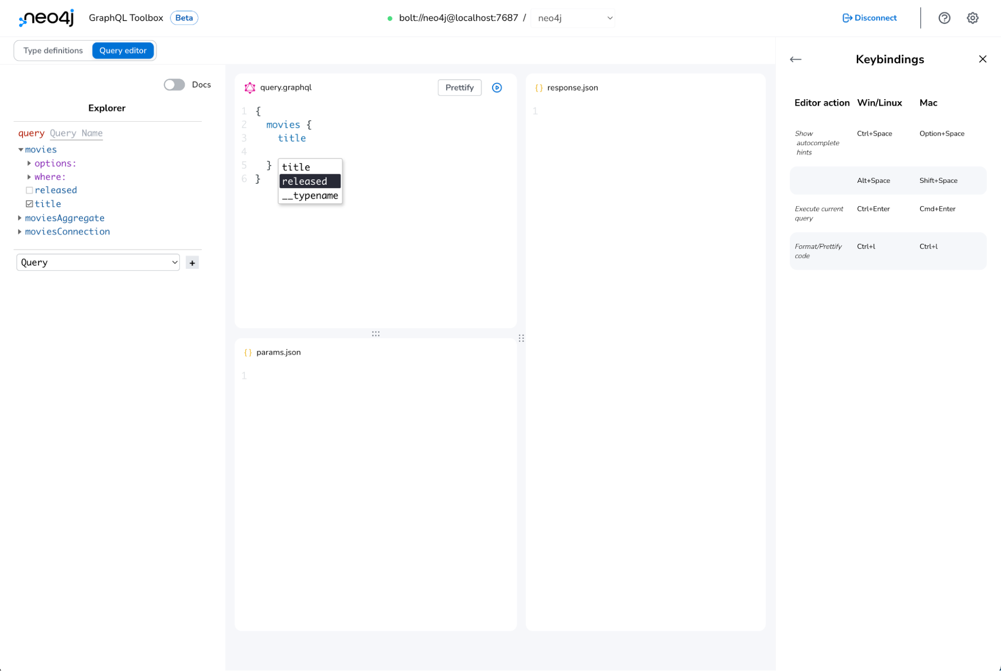 Screenshot of Neo4j GraphQL Toolbox