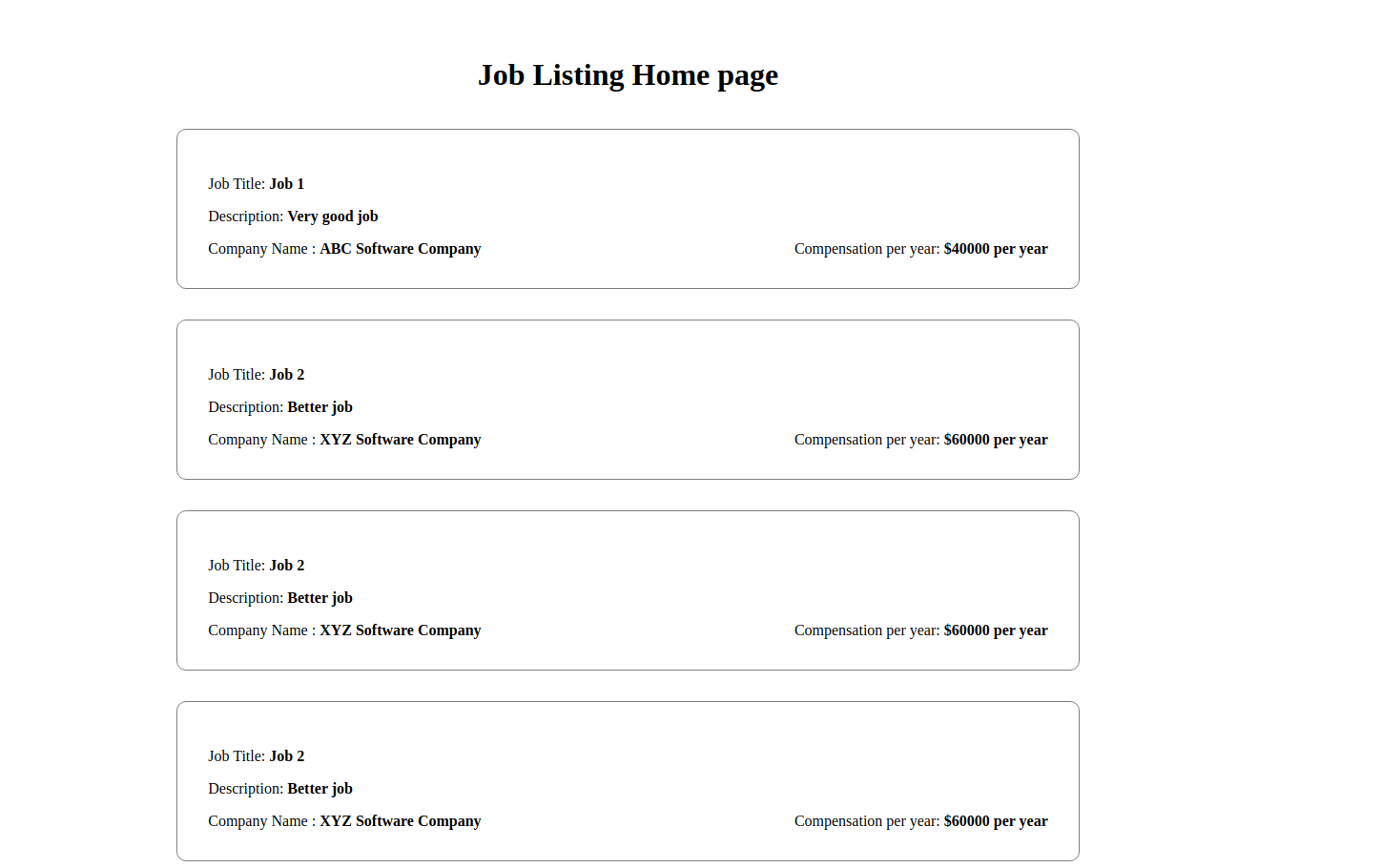 Job listing home page