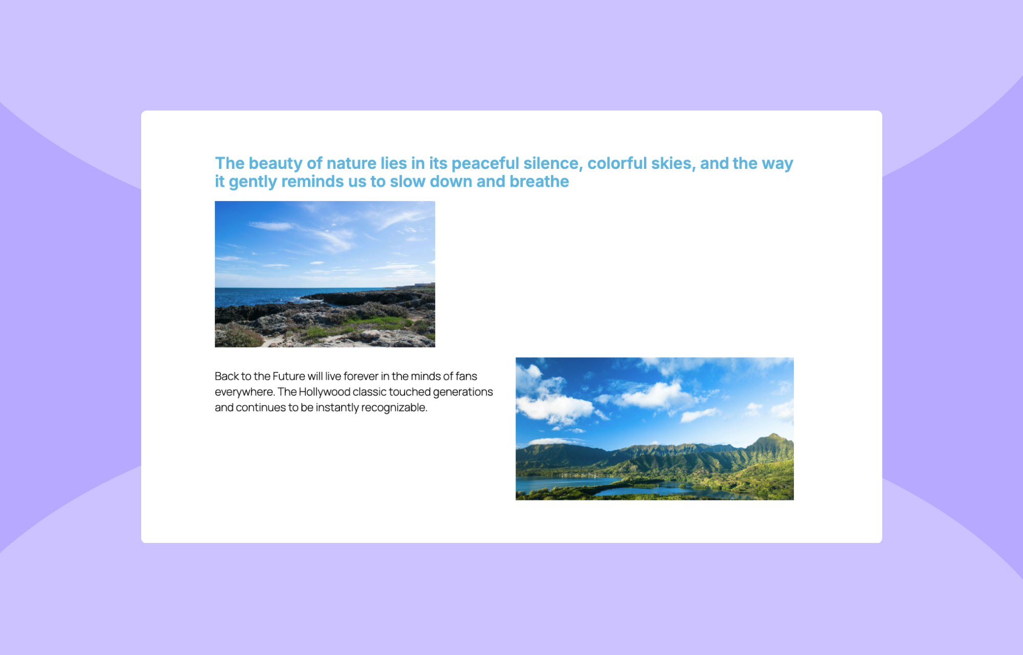 Image of a website layout built for performance testing comparison.