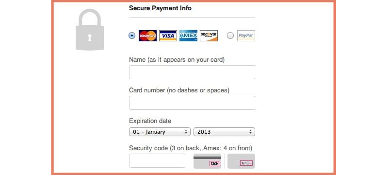 Padlock icon displaying where to find the credit card security code