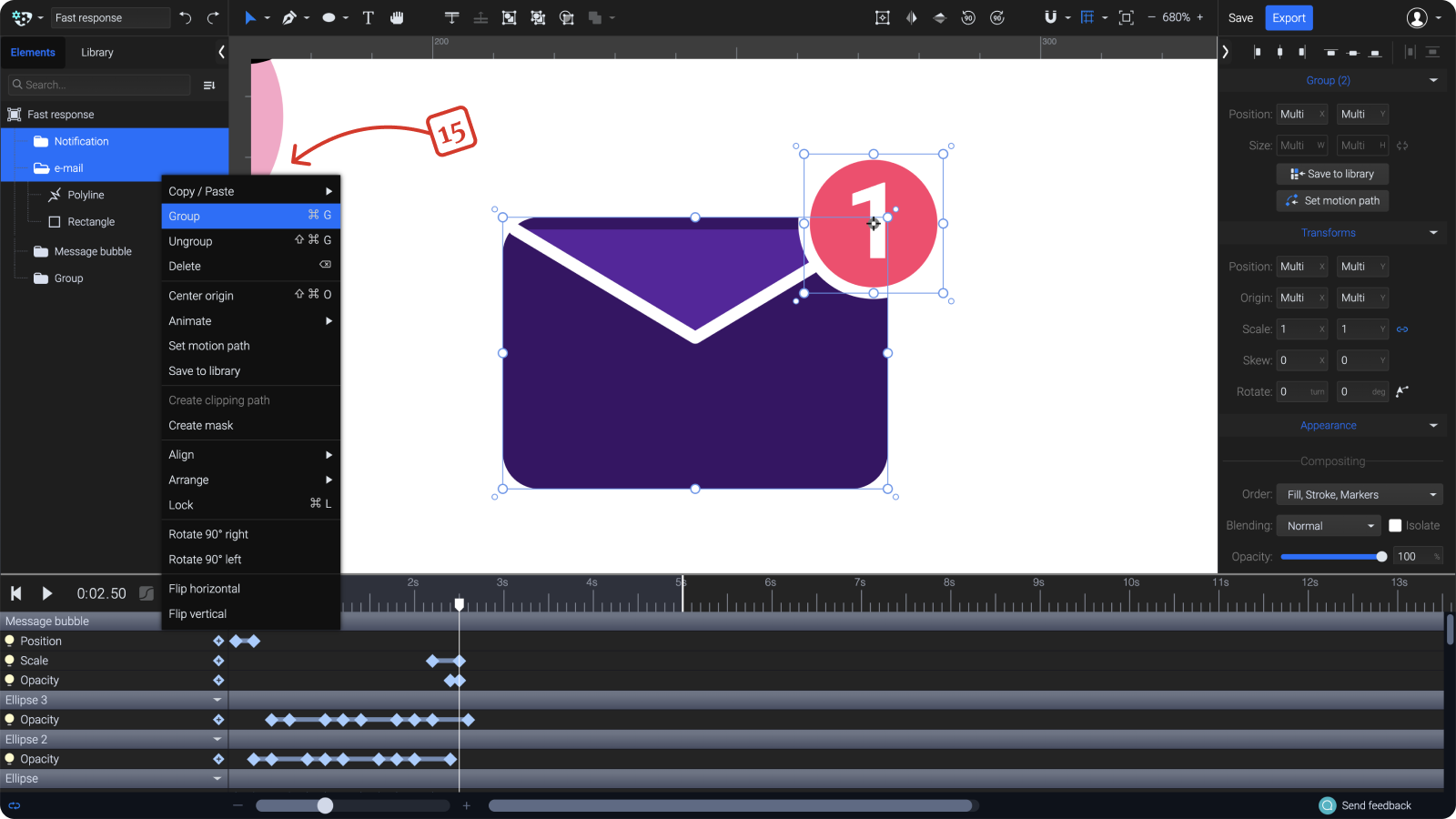A screenshot showing steps how to edit the mail icon.