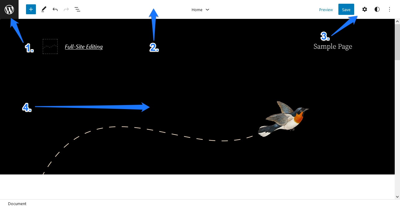 The main editor interface