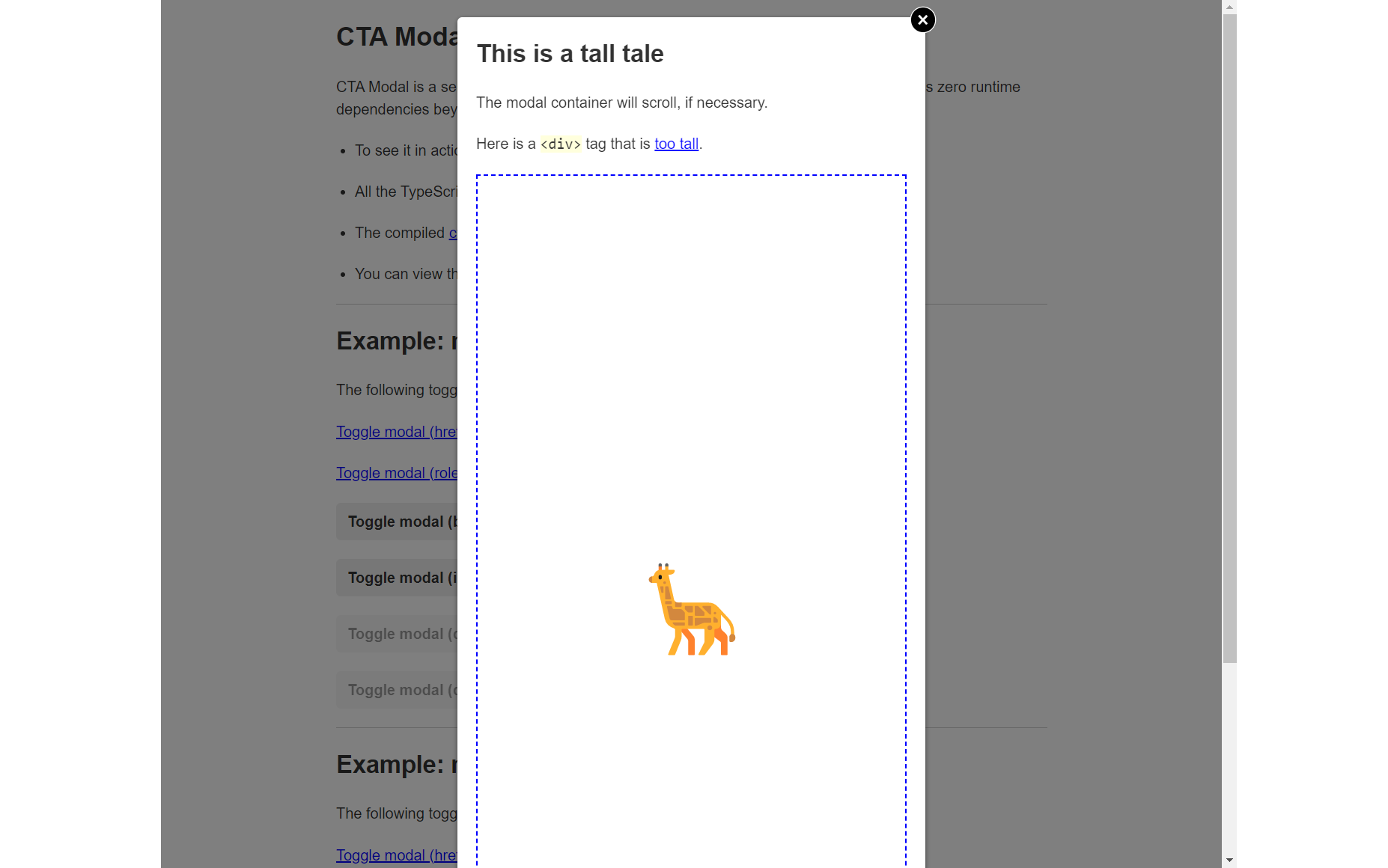 A screenshot of the CTA Modal dialog displaying a scrollable piece of content.