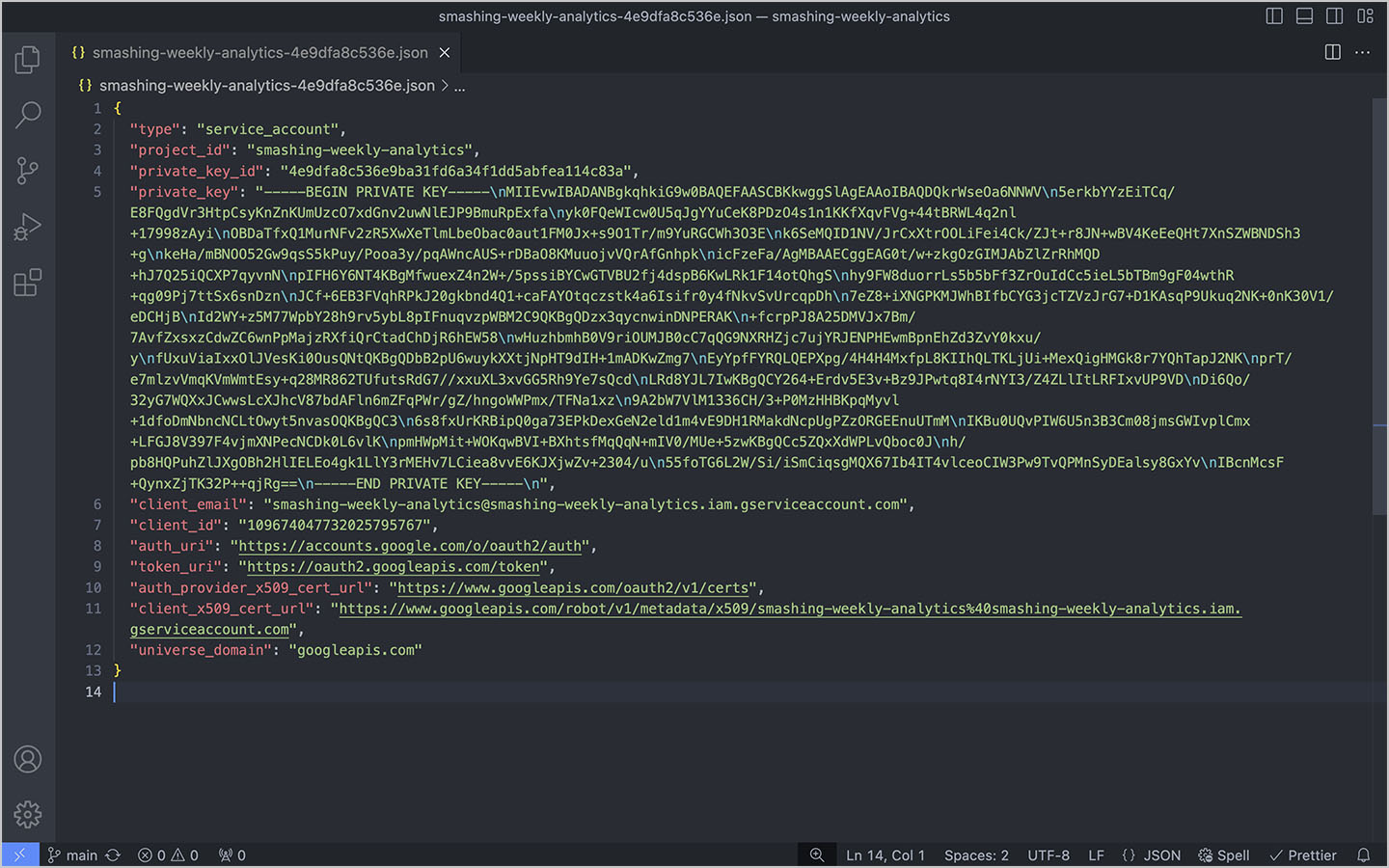 A screenshot of .json file in a code editor