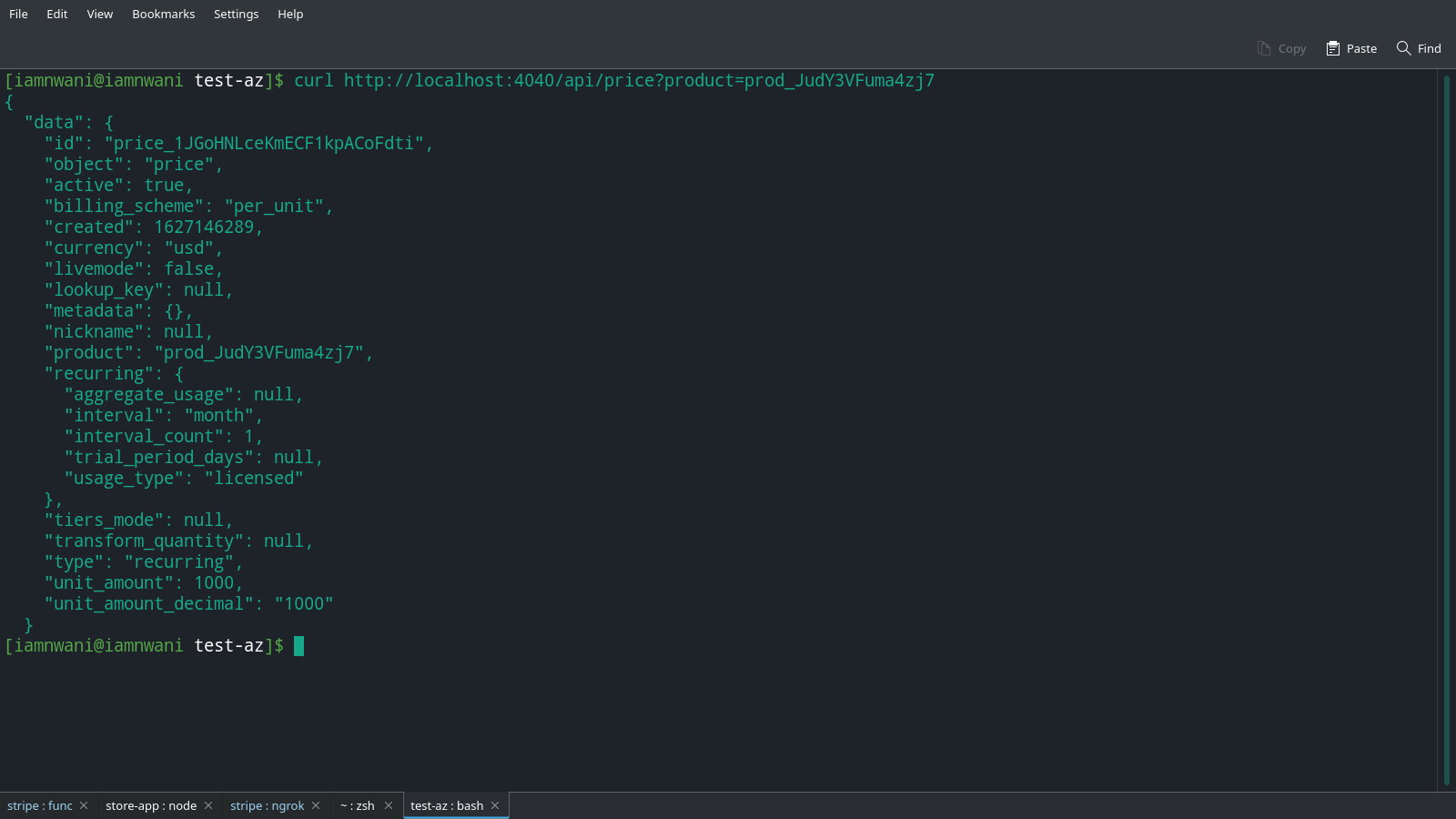 JSON data response prints out the console from an HTTP request to the price function