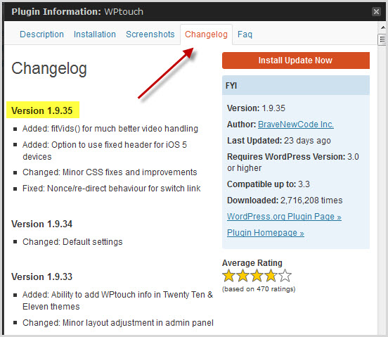 WP touch's changelog